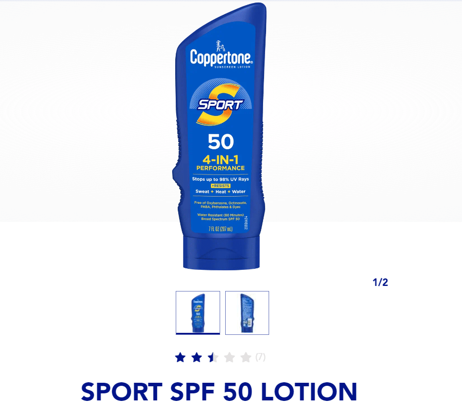 Слънцезащита Coppertone Sport Sunscreen Lotion SPF 50